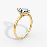 Pear Cut - Plain Band Hidden Halo - Classic Engagement Ring- 14 K Gold